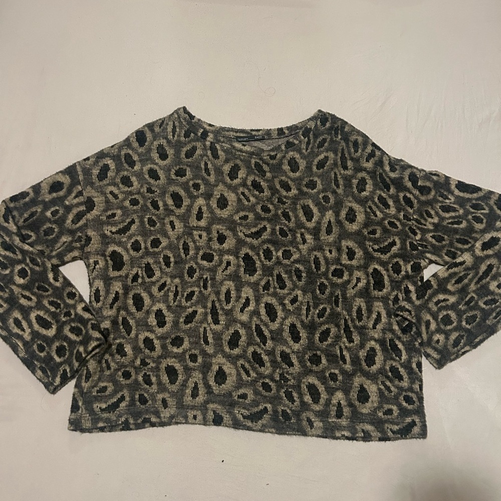 Zara Leopard-Pattern Crewneck Sweater - Black & Beige
